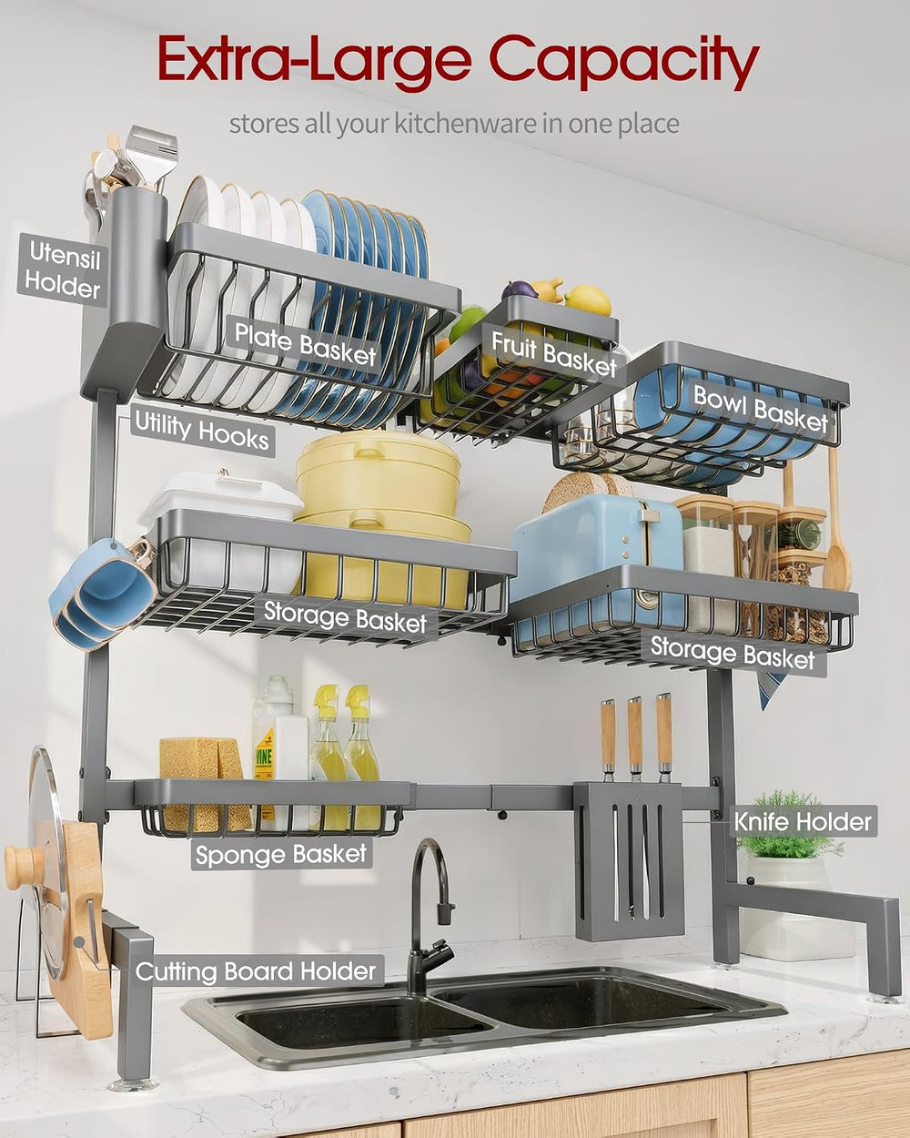 Sakugi Dish Drying Rack Over The Sink, Dish Drainer for Kitchen Counter