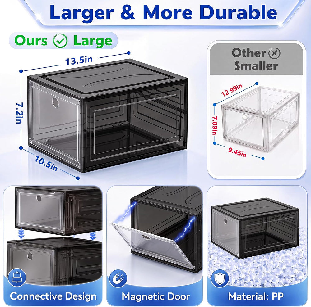 Sturdy Stackable Shoe Box,Clear Shoe Organizer with Magnetic Door