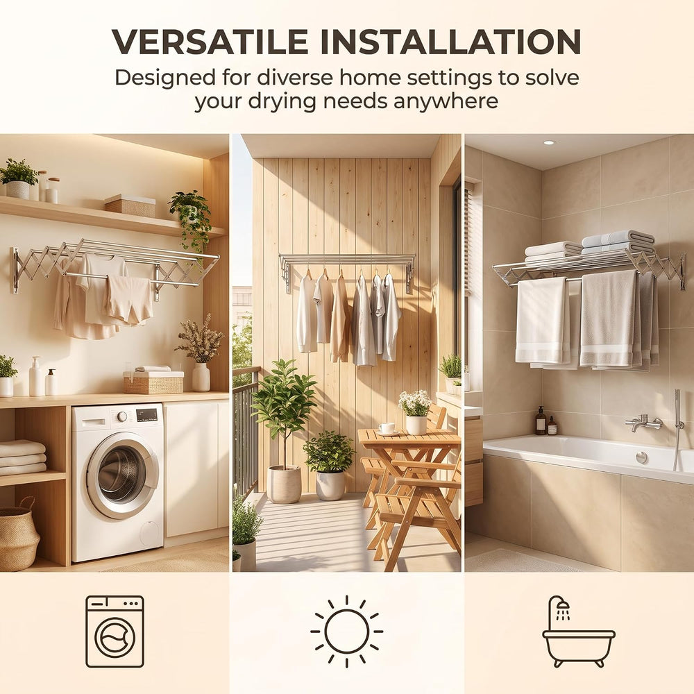 HILLHOUSE Wall Mounted Drying Rack Foldable Accordion Clothes Laundry Rack
