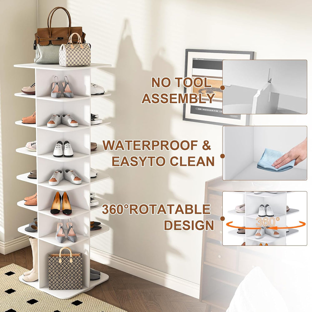 Runboll 7-Tier Rotating Shoe Rack Tower Spinning Shoe Display Lazy Susan Towe...