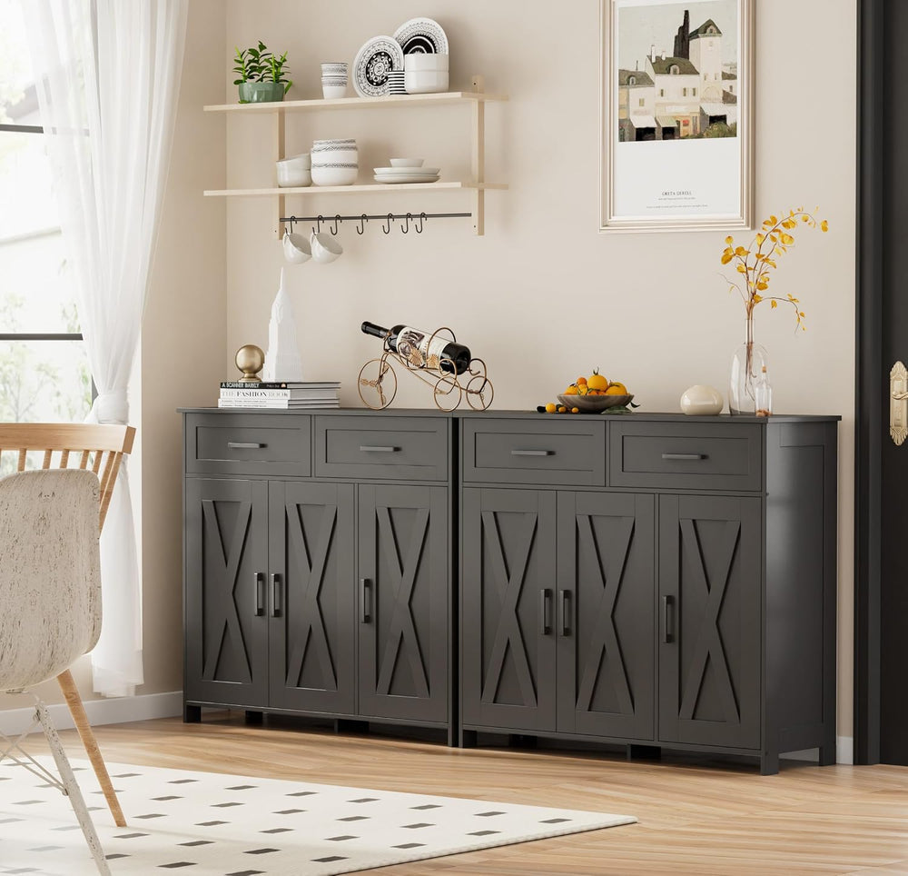 Homhedy Coffee Bar Storage Cabinet with Drawers, Kitchen Buffet Cabinet