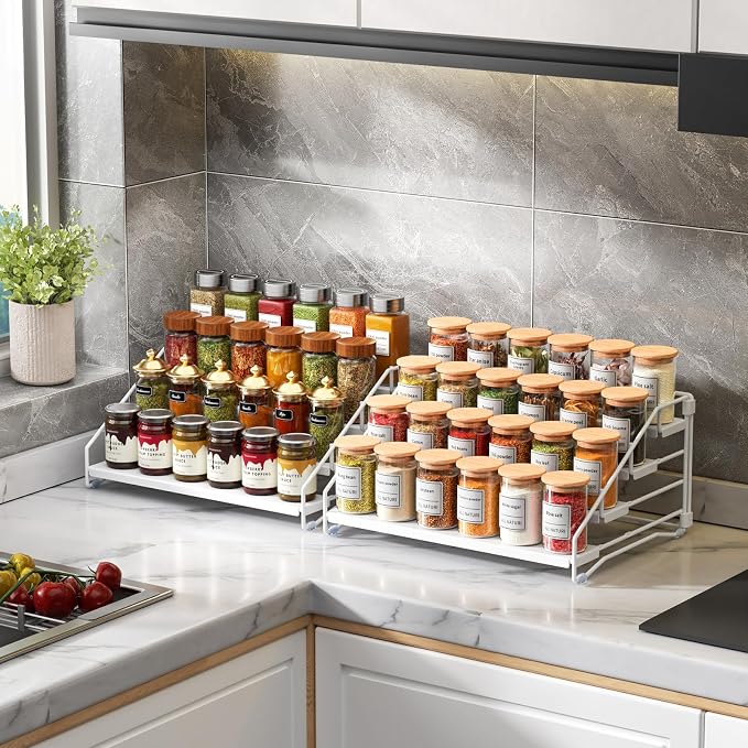 RCHYFEED Spice Rack Organizer for Cabinet, 4 Tier Spice Organization for (2 P...