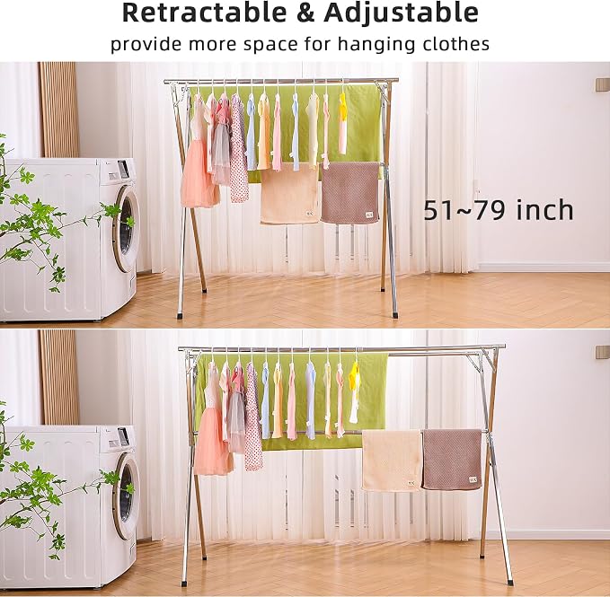 funest Drying Rack Clothing, 79 Inches Adjustble & Foldable Laundry Dryin...
