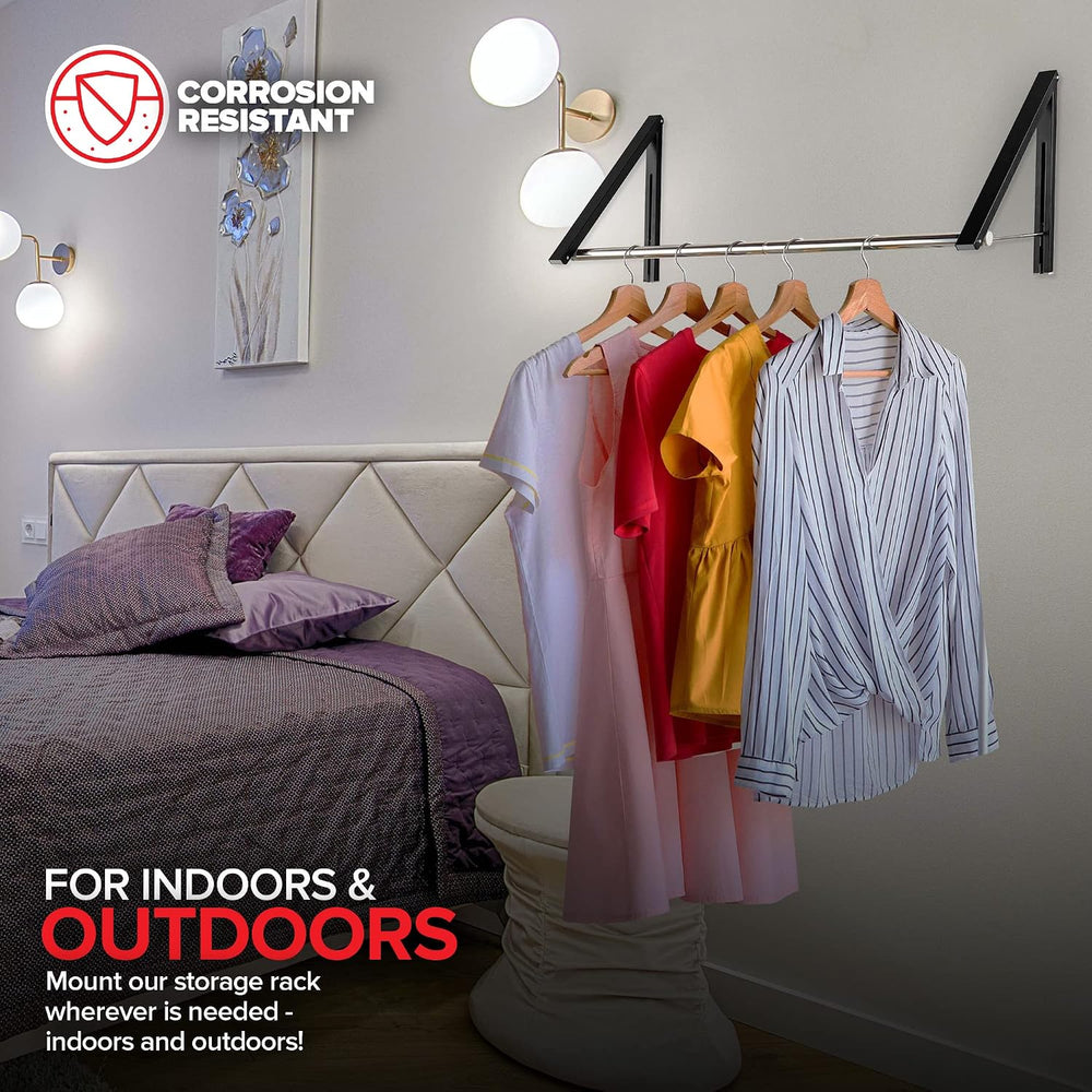 Double Foldable Clothing Rack w/ Extension Rod, Wall-Mounted Retractable Clot...