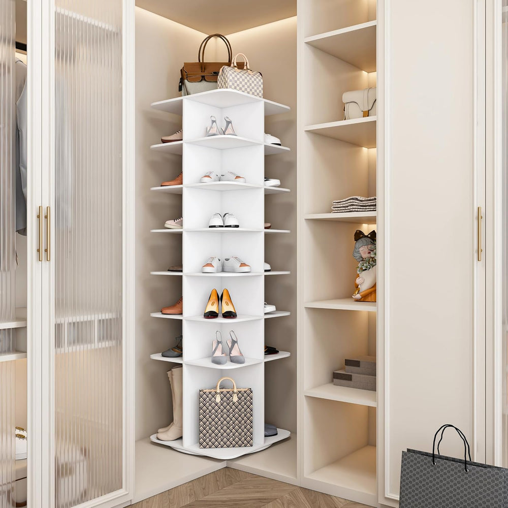 Runboll 7-Tier Rotating Shoe Rack Tower Spinning Shoe Display Lazy Susan Towe...