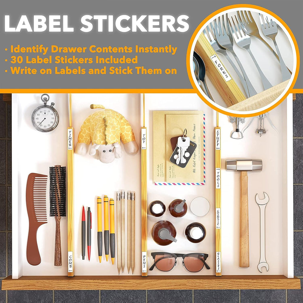 SpaceAid Bamboo Drawer Dividers with Labels, Kitchen Adjustable Drawer Organi...