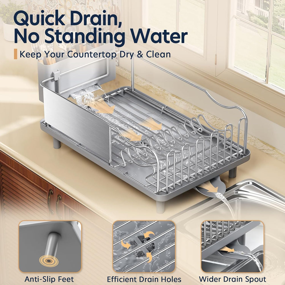 KINGRACK Stainless Steel Dish Drying Rack for Kitchen Counter, Grey