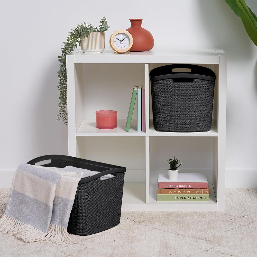 Curver Set of 2 XL 30.5L Jute Decorative Plastic Organization and Storage Bas...