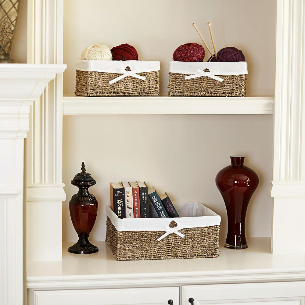 Household Essentials ML-5611 Set of Three Woven Wicker Storage Baskets with R...