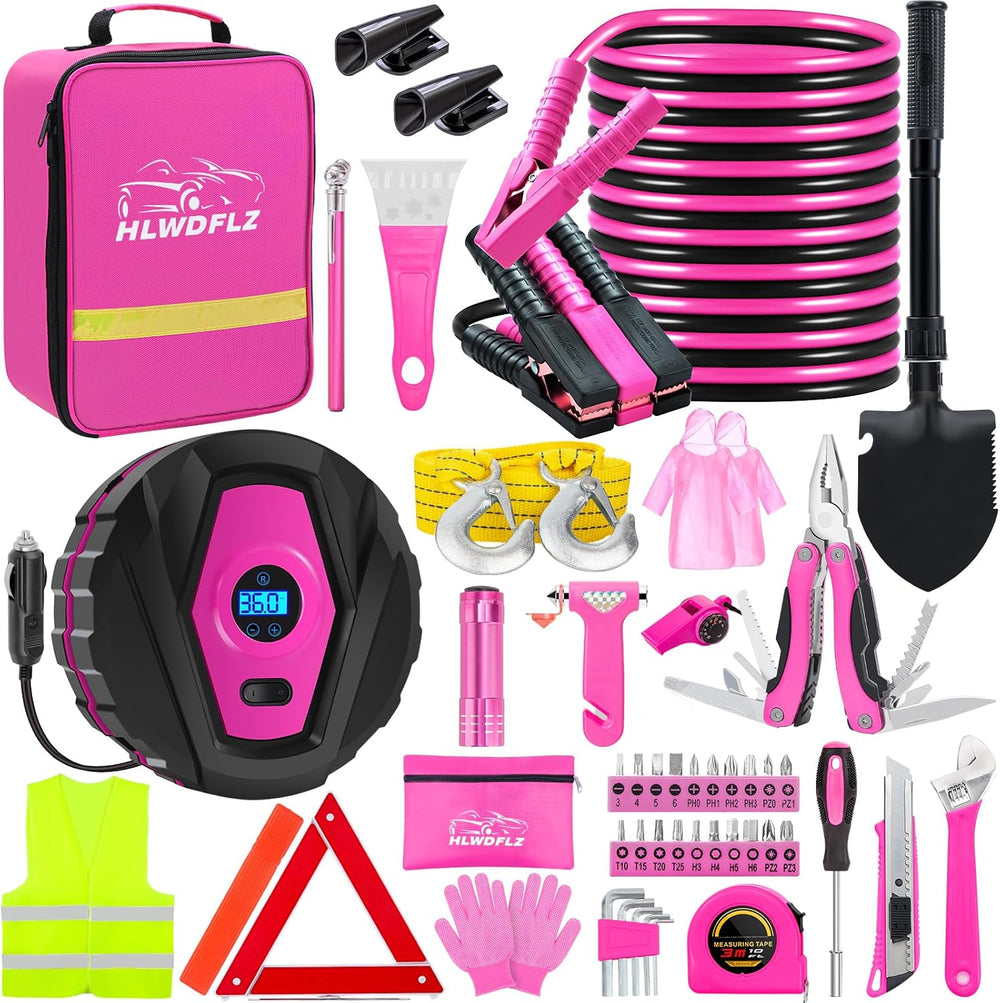 Car Emergency Kit with Portable Air Compressor - Roadside Emergency Kit for V...