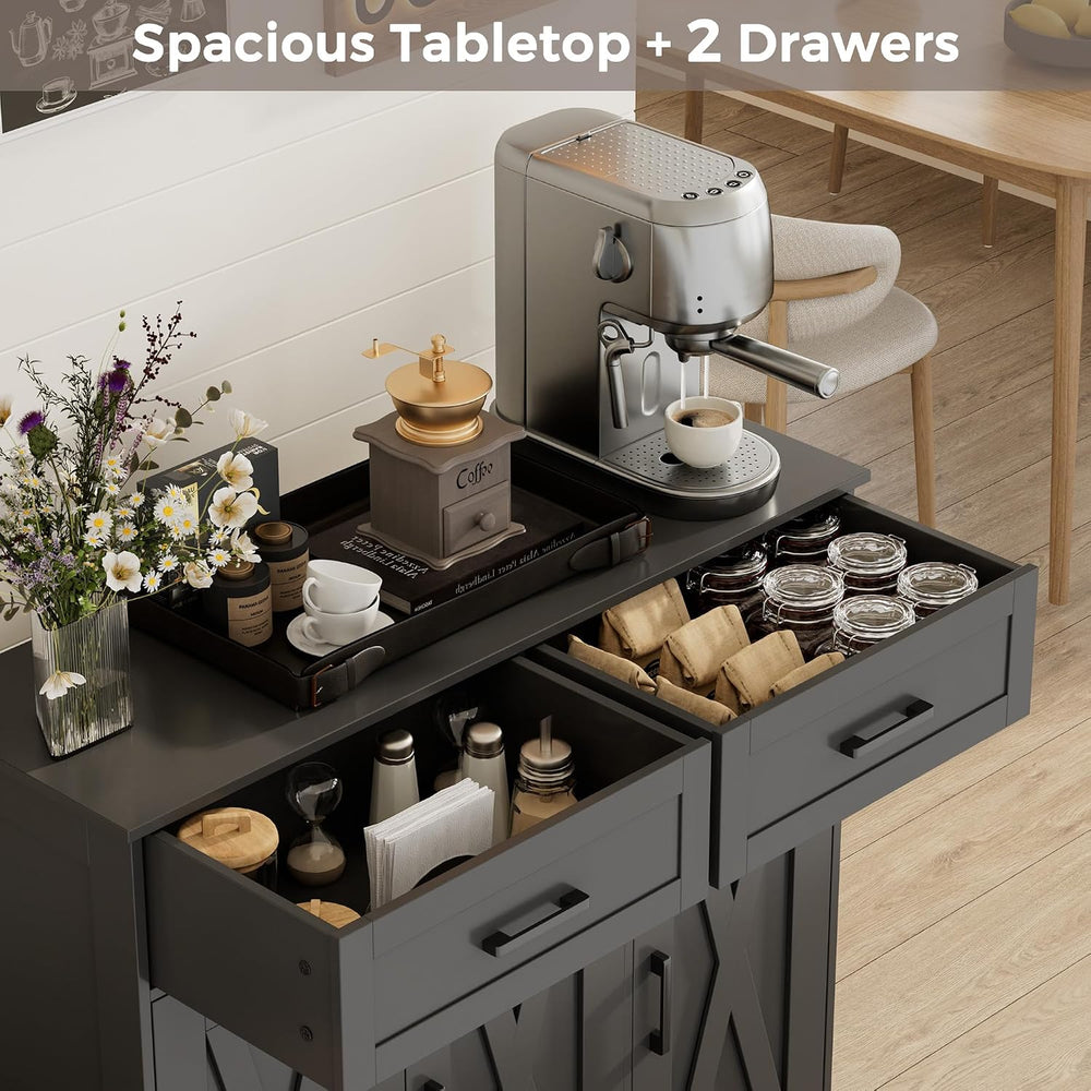 Homhedy Coffee Bar Storage Cabinet with Drawers, Kitchen Buffet Cabinet