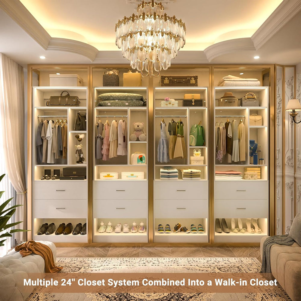 Besiost 2FT Small Closet System with 2 Drawers, Wooden Closet Organizer