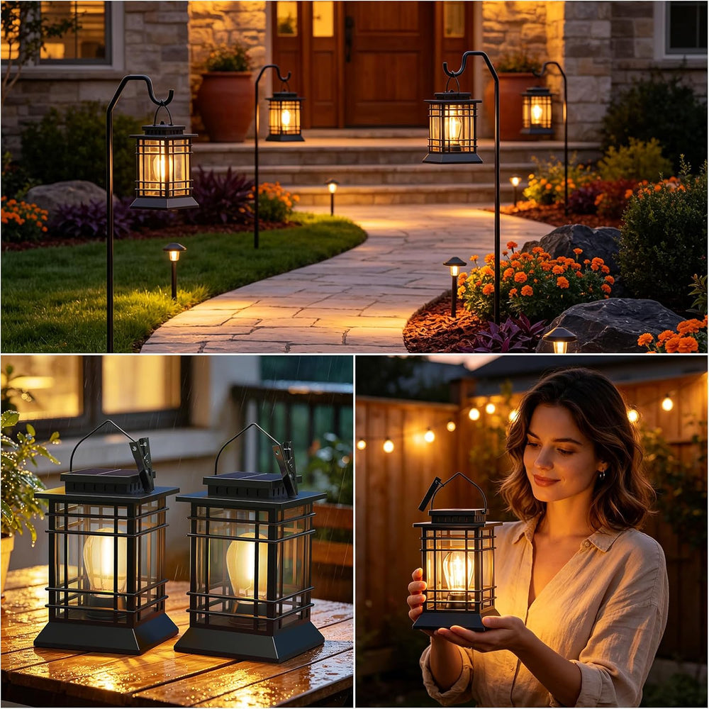 Solar Lanterns Outdoor Waterproof, Hanging Solar Lights for Outside 2 Pack
