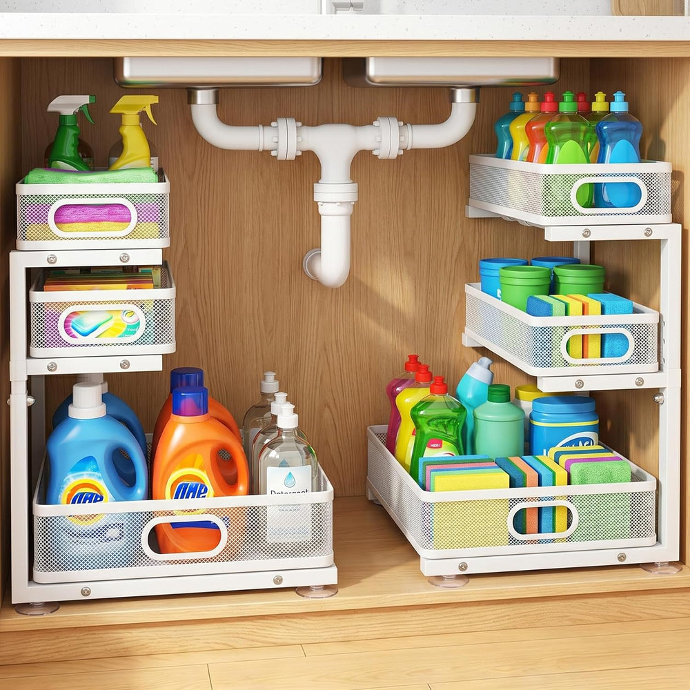 Under Sink Organizer, 3 Tier Pull Out Cabinet Organizer with 5 Adjustable Hei...