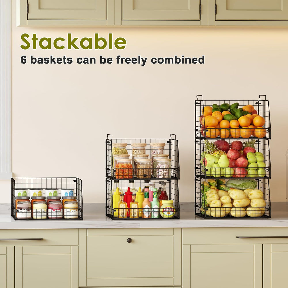 Jakyitvi 6 Pack Stackable Wire Baskets for Pantry,6 Pank Metal Pantry Organiz...