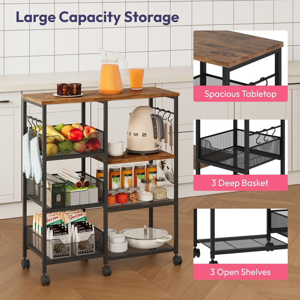 Kitchen Island Cart on Wheels - 4 Tier Rolling Kitchen Table Cart with Storag...