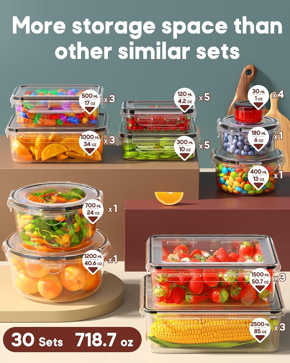 60 PCS Food Storage Containers with Lids Airtight, (30 Lids & 30 Containe...