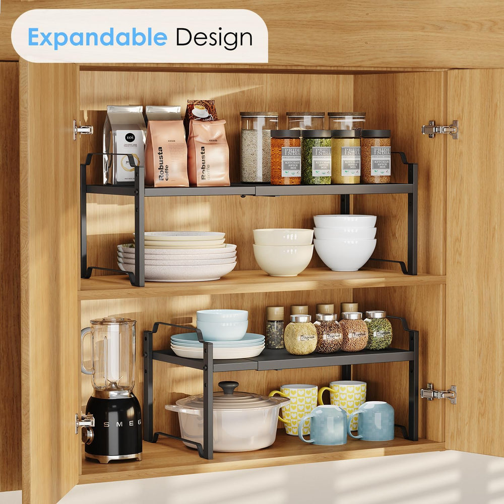 2 Pack 11” Depth Expandable Kitchen Cabinet Organizer Shelves, Metal Kitchen ...