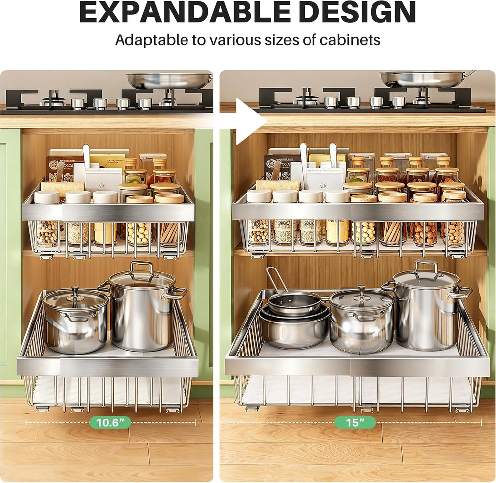 Kitstorack Expandable Pull Out Cabinet Organizer (10.6"-15")W x 21&...
