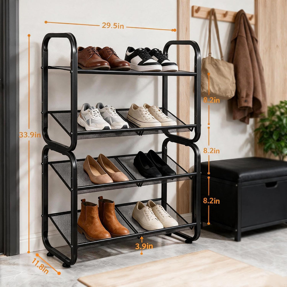4 Tiers Metal Shoe Rack for Entryway Closet Hallway Bedroom Garage