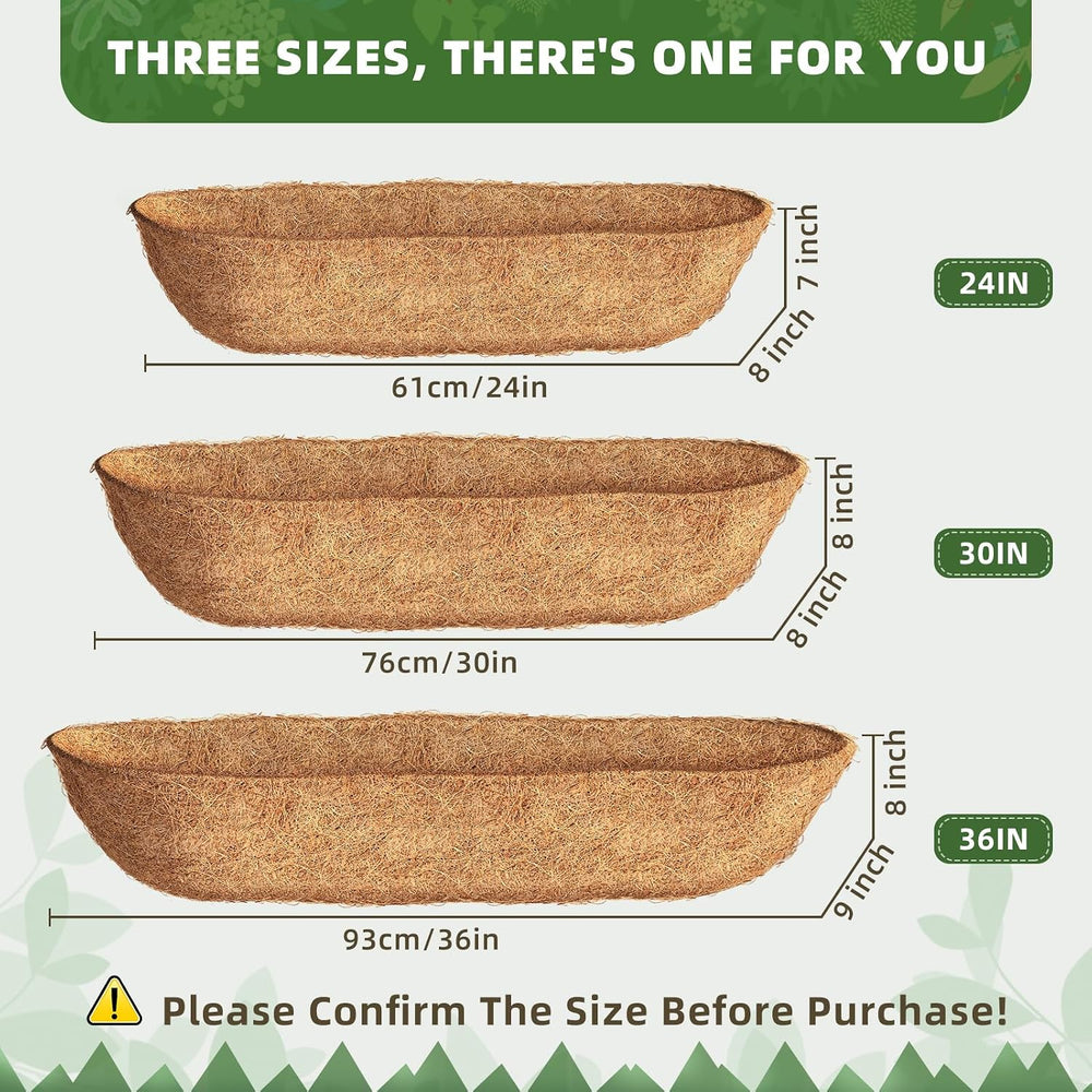 36 inch Coco Liners Trough 3 Pack for Window Boxes Planters, Coconut Husk for...
