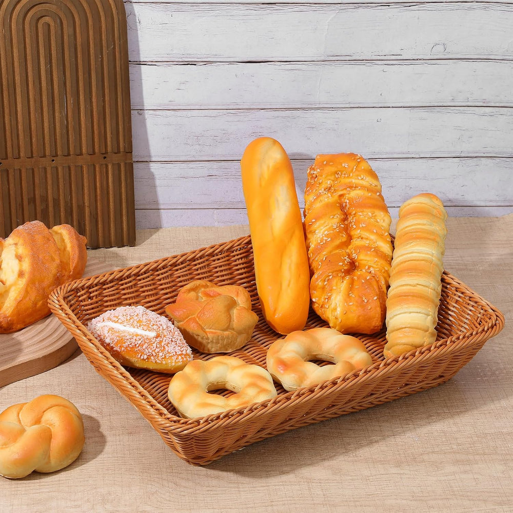 5 Pack 15.8 Inch Large Wicker Bread Baskets, Brown Woven Serving Basket Trays...