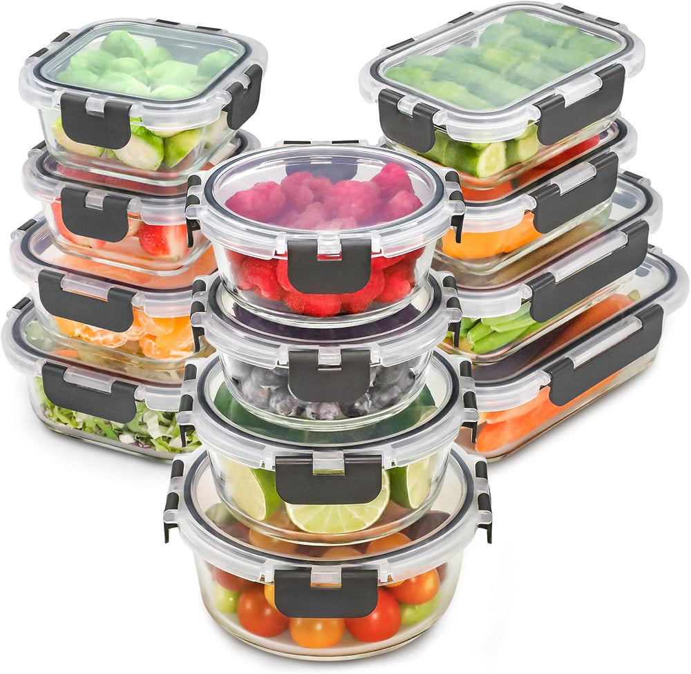 Freshware Glass Storage Containers with Lids, 24 Pieces, 12 Containers with 1...
