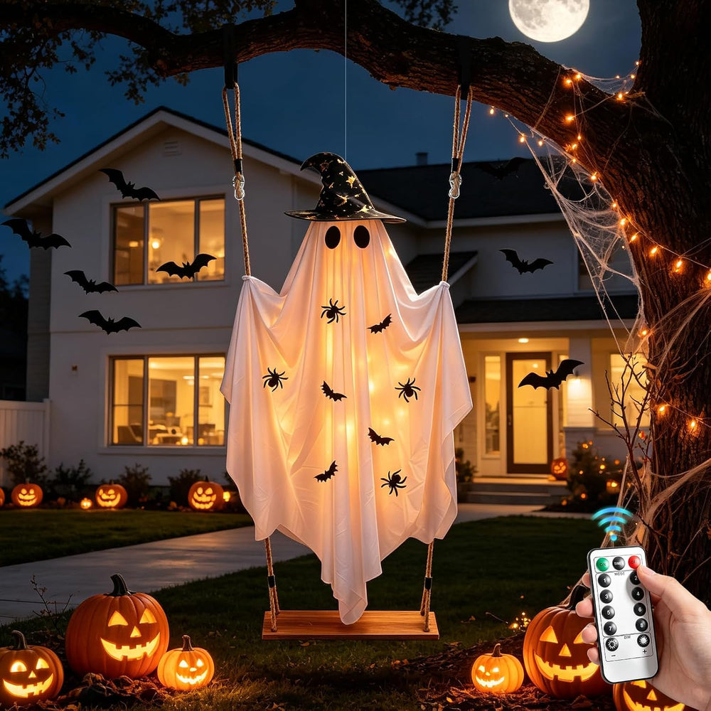 Halloween Outdoor Decorations,5 FT Large Hanging Swing Ghost