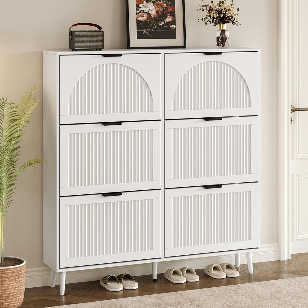 BORNOON Shoe Cabinet for Entryway with 6 Flip Drawers, Slim Wooden Shoe Stora...