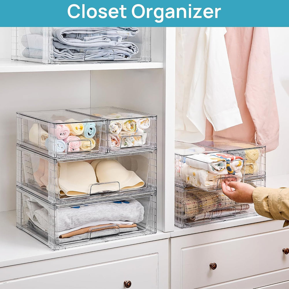 Vtopmart Clear Stackable Storage Drawers, 5 Pack Wide Storage Set