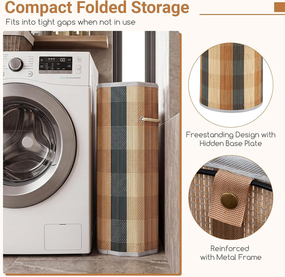 Giantex Round Bamboo Laundry Hamper with Lid, 13.2 Gal Large Capacity Clothes...