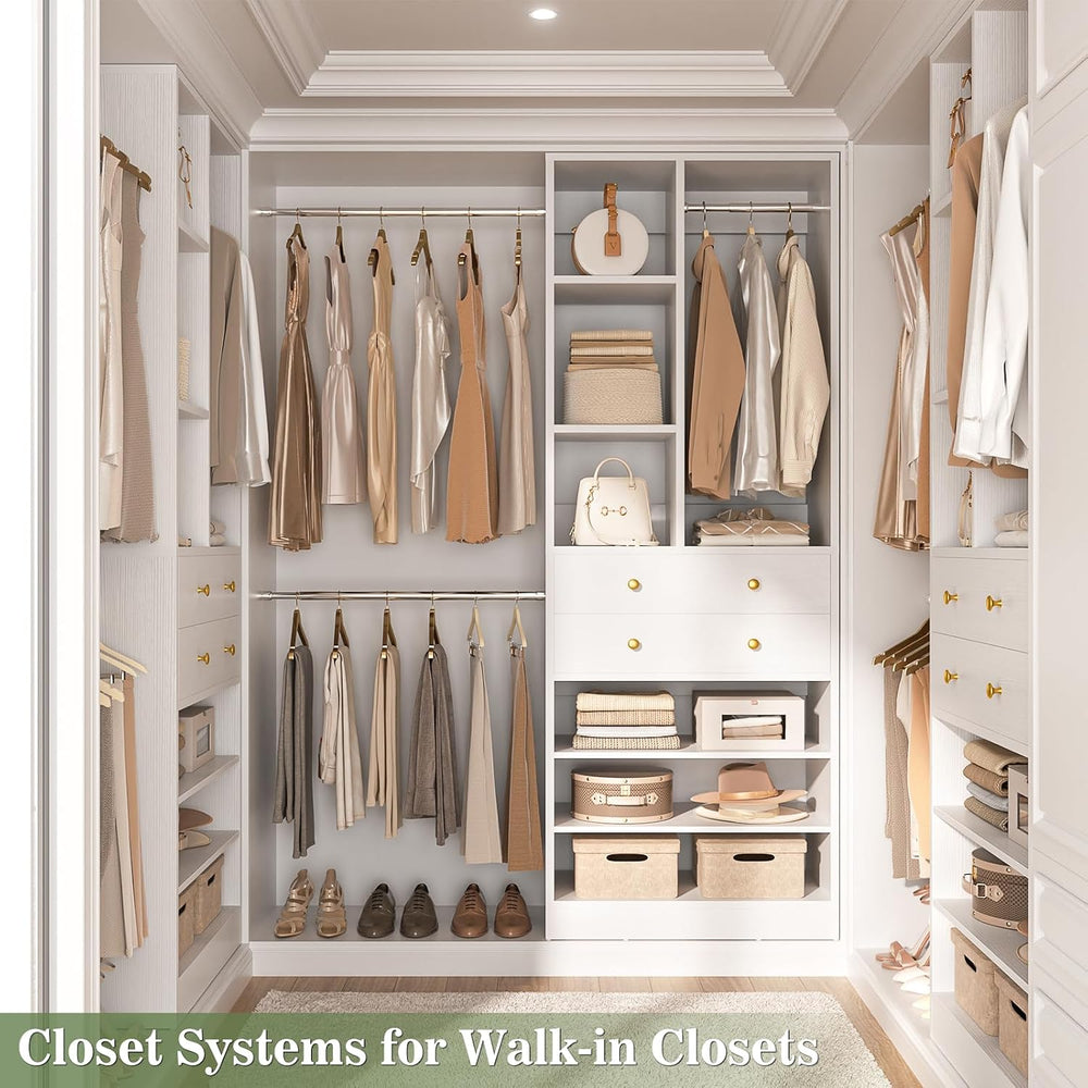 Besiost Closet System, 4.2–8.8 FT Closet Organizer with 2 Wooden Drawers and ...