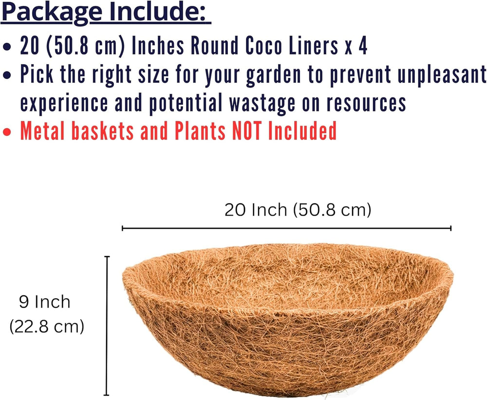 LaLaGreen 20" (4 Pack, Round) Coco Liners for Hanging Basket – Large Coi...