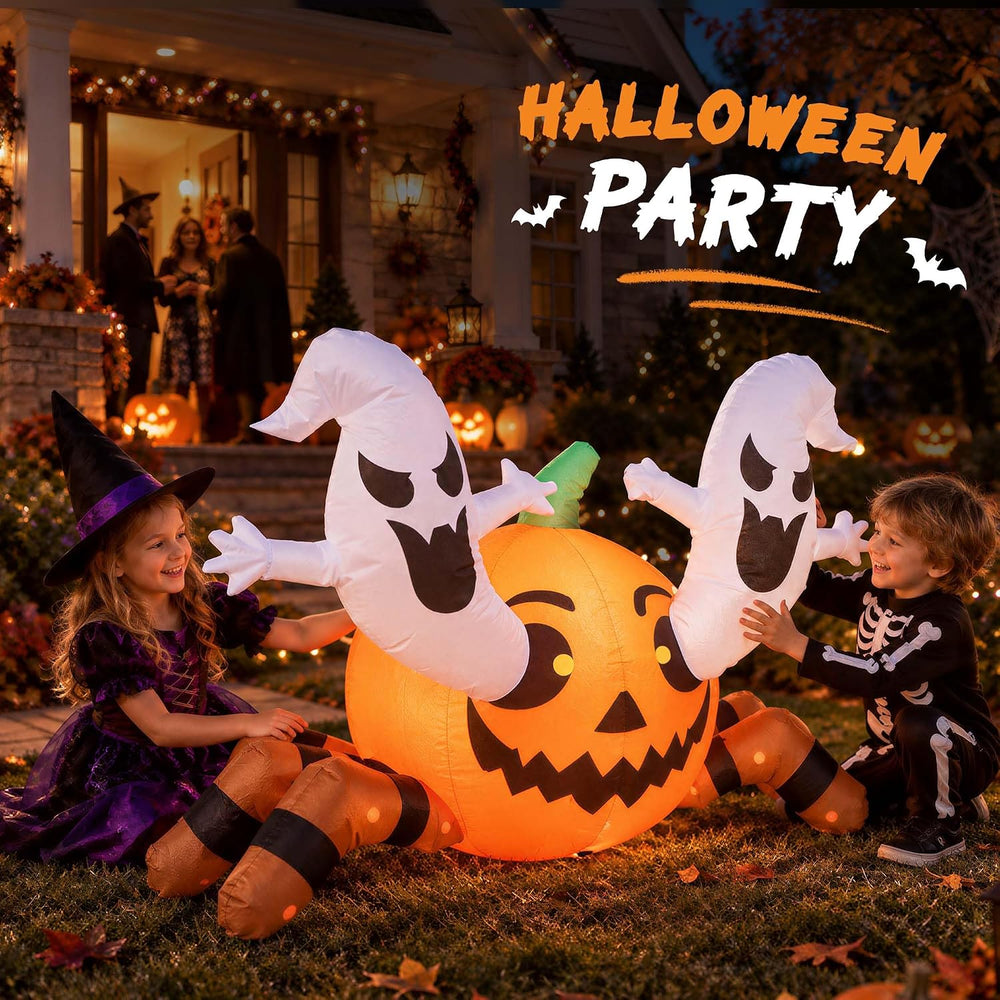 4FT Inflatable Halloween Decoration Outdoor, Blow Pumpkin Spider Yard Decor