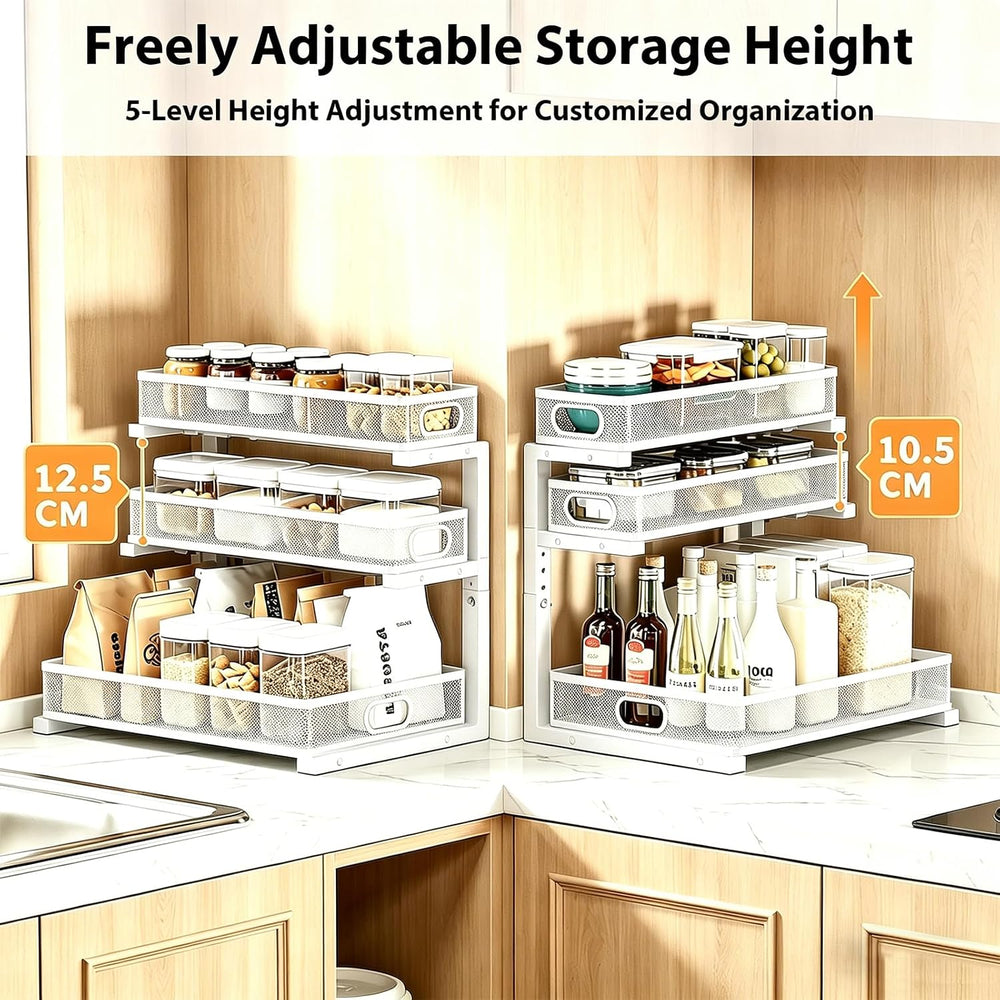 2 Pack Under Sink Organizer, 3-Tier Pull Out Kitchen Cabinet Organizer