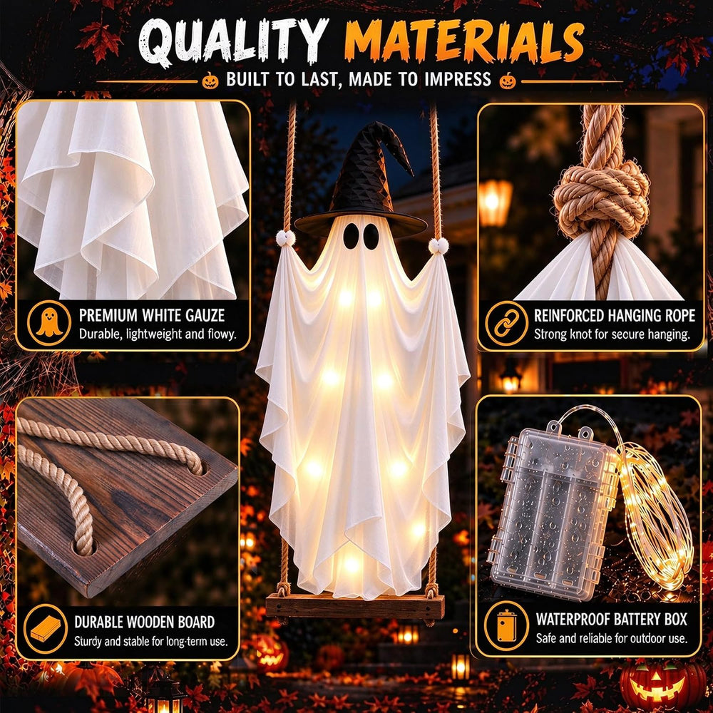 2-Pack Hanging Swinging Ghosts Outdoor Decor for Halloween