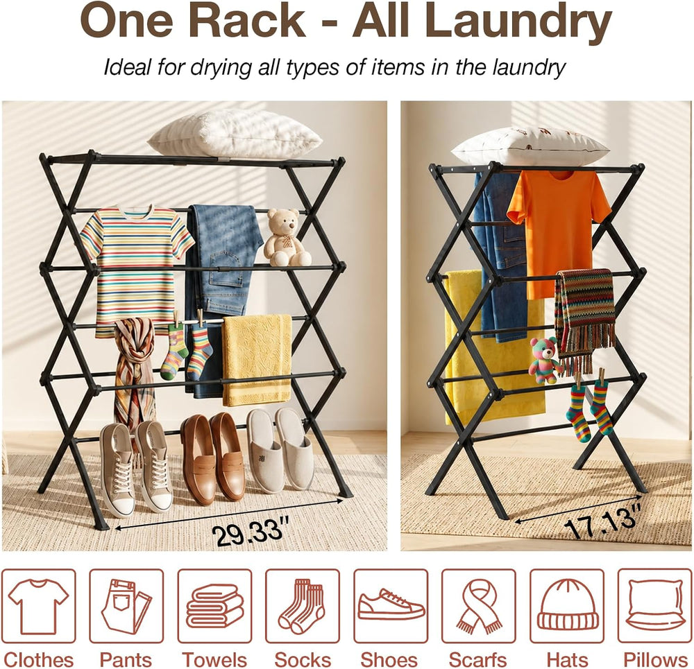 Foldable Clothes Drying Rack Heavy Duty Easy Install, Black