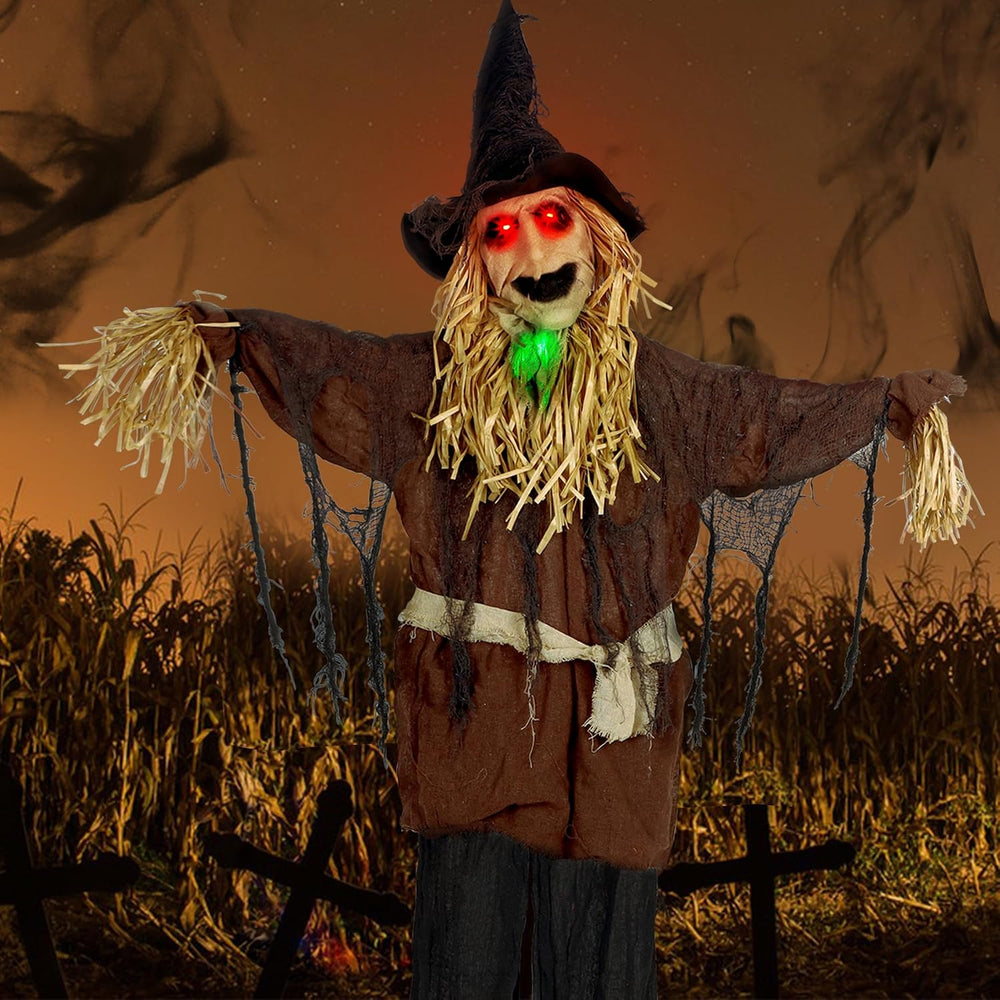 ATDAWN 6FT Halloween Standing Scarecrow, Life-Size Animated Ghost Decor with ...