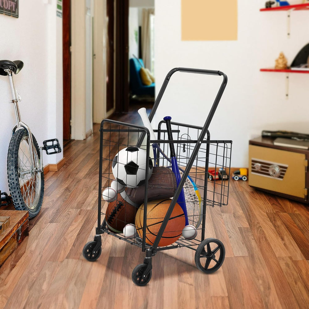 DWVO Jumbo Folding Shopping Cart with Wheels, Rolling Foldable Grocery Cart