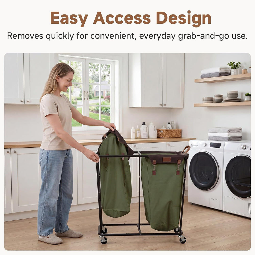 StorageWorks 2 Section Laundry Hamper, 330L Extra Large Green Rolling Cart