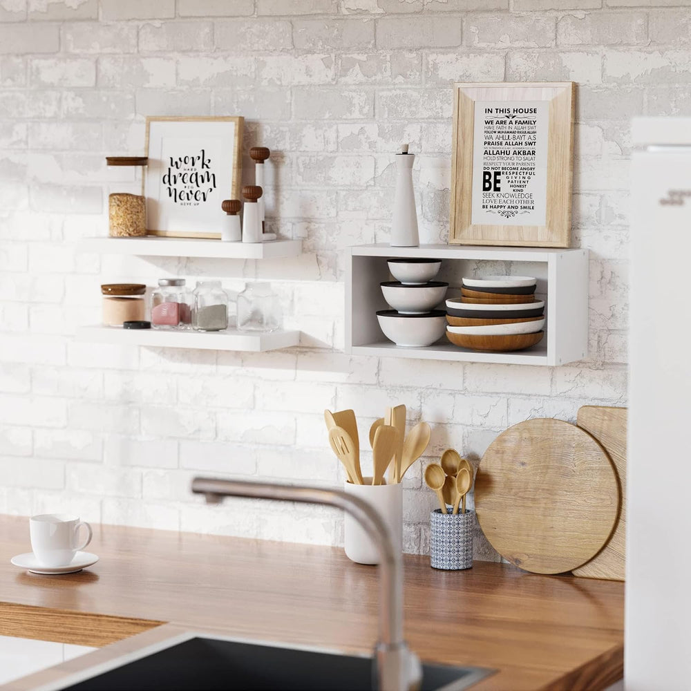 RICHER HOUSE 3-Set White Floating Wall Shelves, Bathroom Shelf Over Toilet