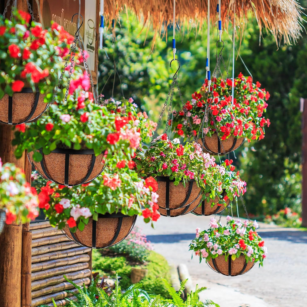 Didaey 8 Pcs Metal Hanging Basket 10'' Coir Liner Hanging Flower Pot