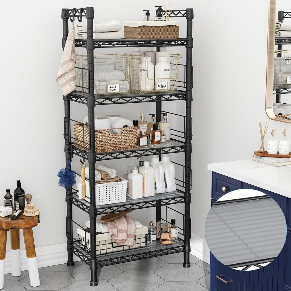 Metal Storage Rack, Storage Organizer Shelves for Kitchen, Black