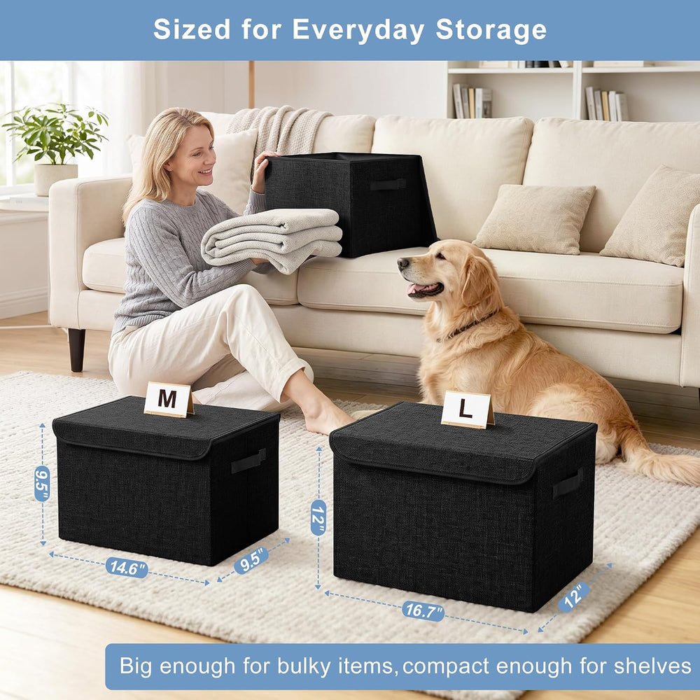 Large 22 Quart Linen Fabric Foldable Storage Bin Cube Organizer Basket with F...
