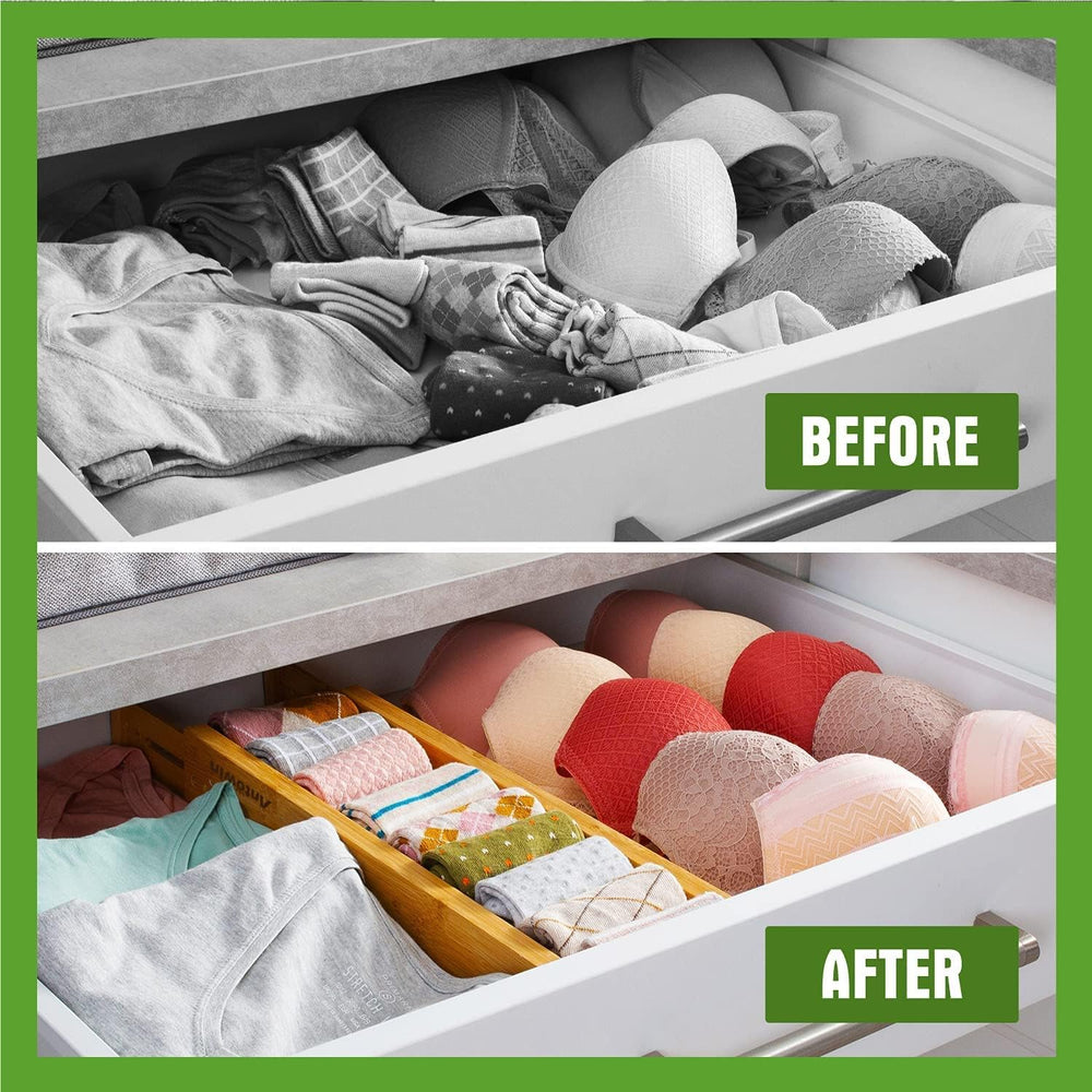 Bamboo Drawer Dividers, Expandable Drawer Separators Splitter, 17-22 inches A...