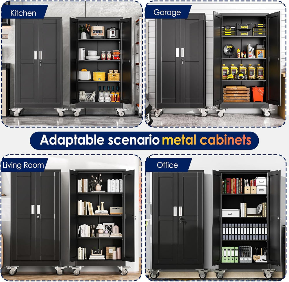 erosoei 61" H Metal Garage Storage Cabinet, Rolling Tool Cabinet with 2 ...