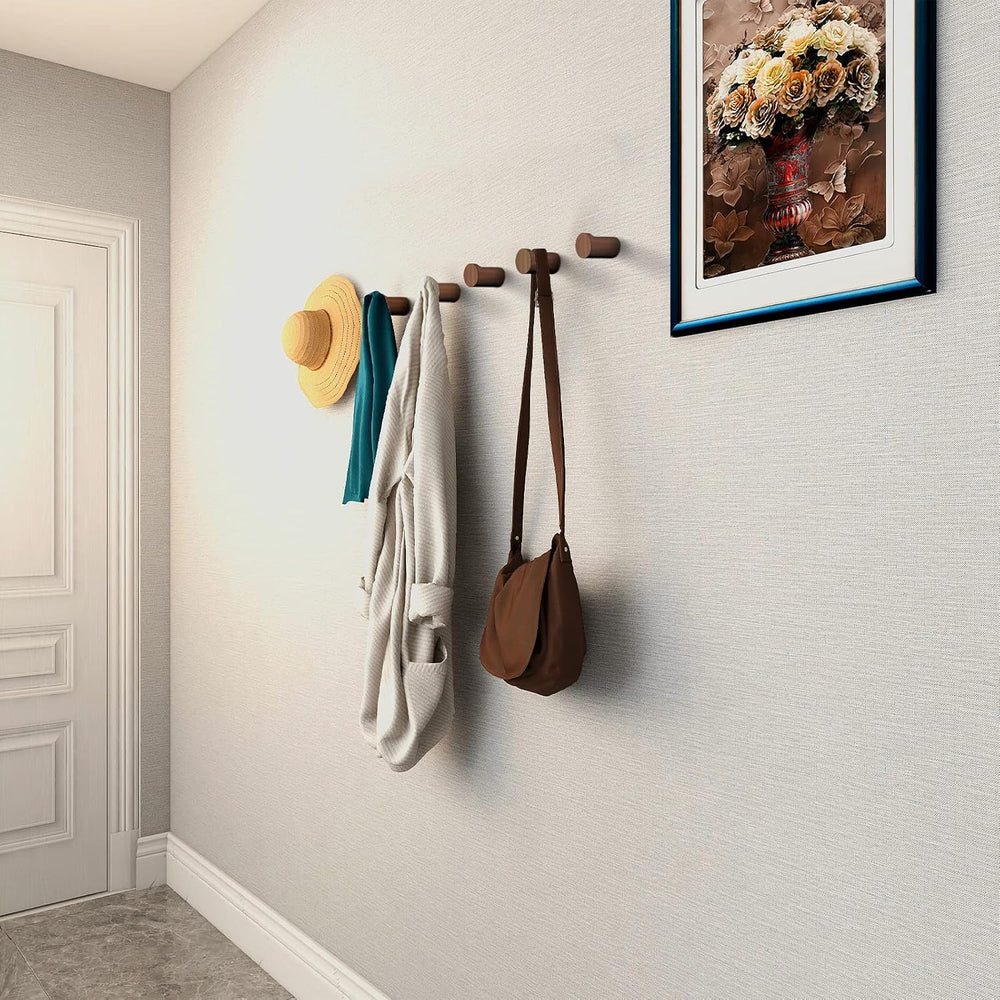 bsdonte 12 Pack Wood Wall Hooks, Natural Wooden Coat Hooks Wall Mounted, Hand...