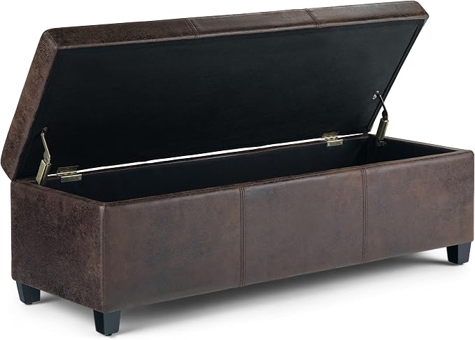 SIMPLIHOME Avalon 48 inch Wide Contemporary Rectangle Storage Ottoman Bench in