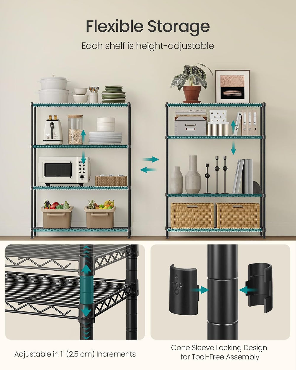 SONGMICS 4-Tier Bathroom Shelf, Storage Rack for Small Space