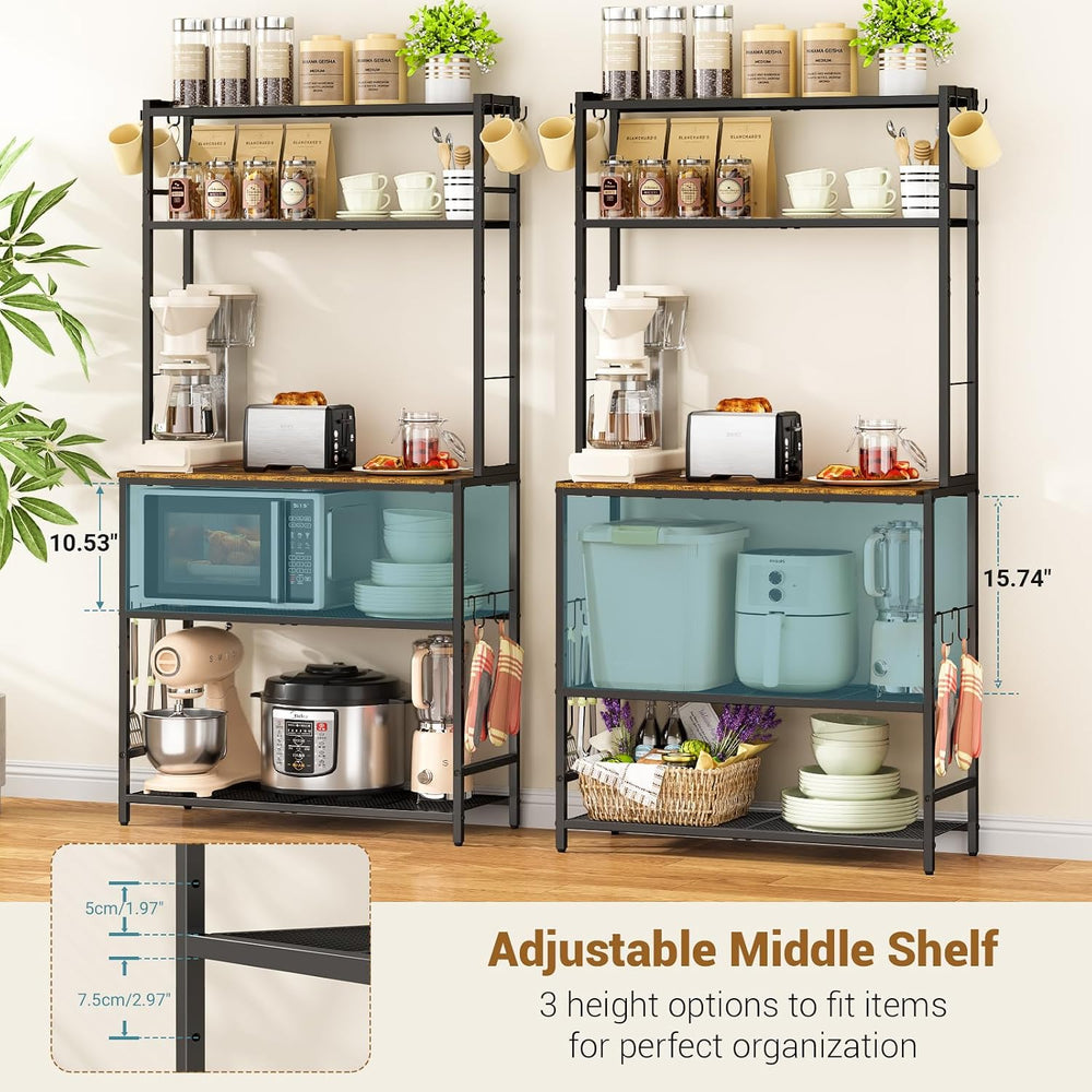 ThreeHio 5 Tier Kitchen Bakers Rack with Storage, 29.9 Inch Microwave Stand, ...